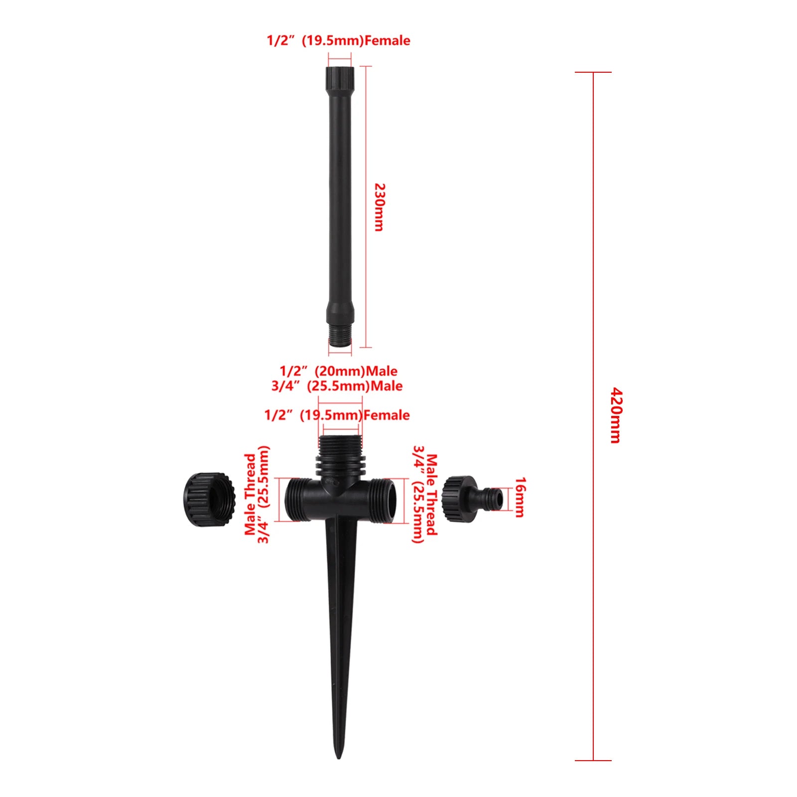 1/2 Inch Threaded Extension Pole Sprinkler Holder Lawn Sprinkler