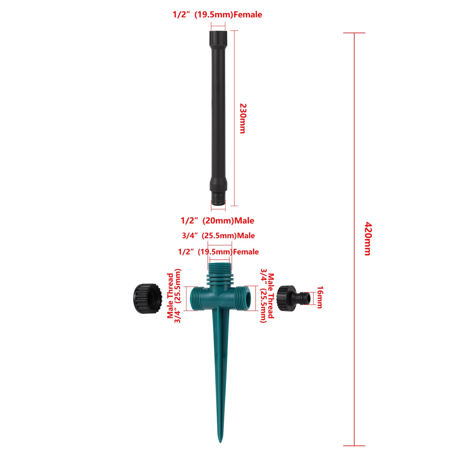 1/2 Inch Threaded Extension Pole Sprinkler Holder Lawn Sprinkler